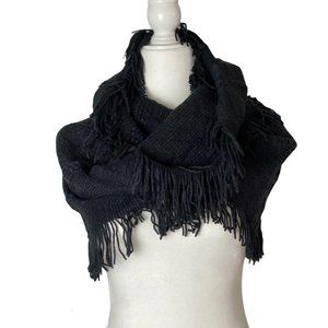 INC Raschel Knit Loop Scarf With Fringe Black